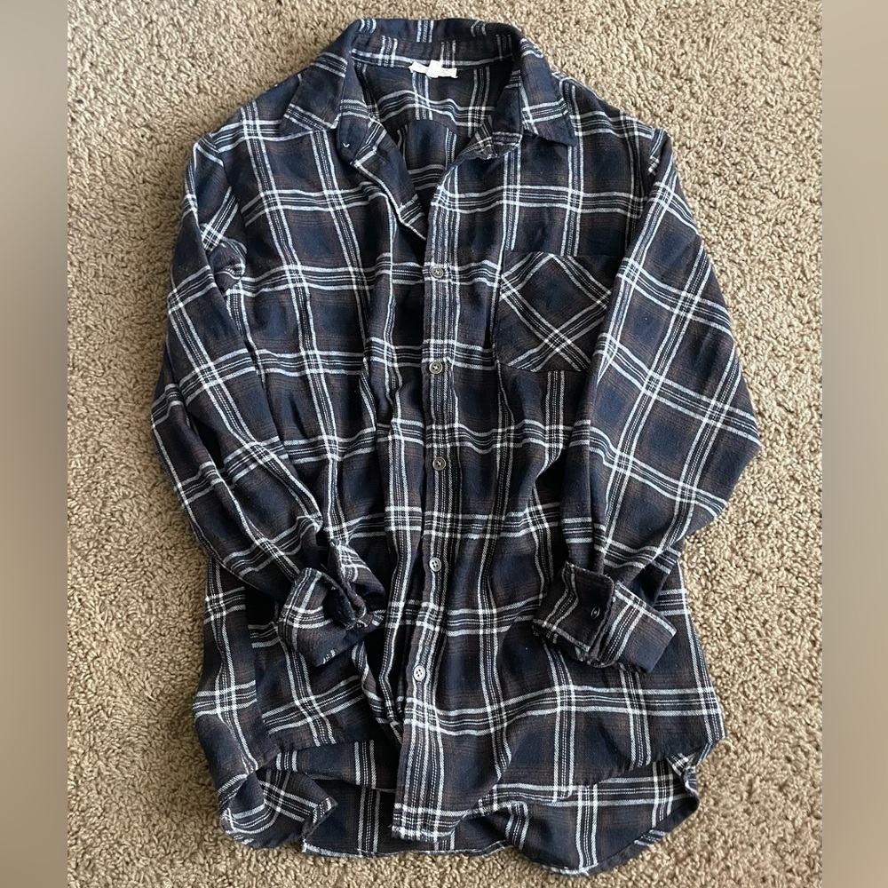 LA MIEL Navy and White Plaid Button Down Shirt